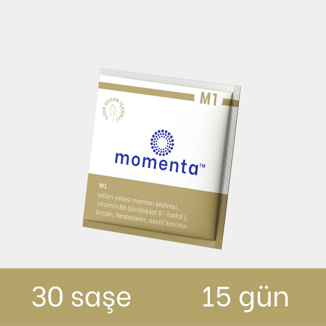 Momenta M1 - 15 Gün 30 Saşe: Aslan Yelesi Mantarı, P-5-P', N-Asetil Tirozin, L-Karnitin Tartarat, L-Fenilalanin