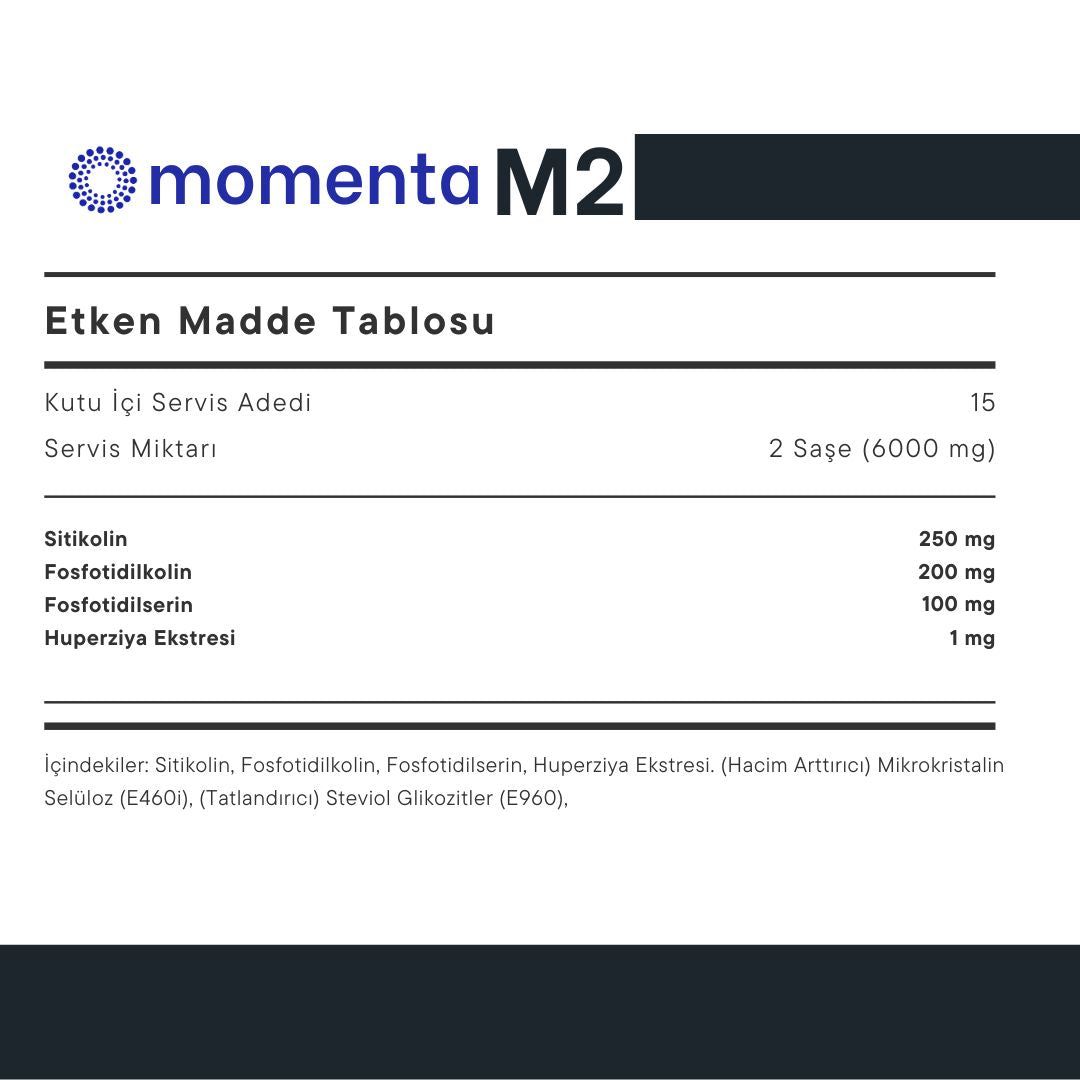 Momenta M2 - 15 Gün 30 Saşe: Sitikolin, Fosfatidilkolin, Fosfatidilserin, Huperziya Ekstresi
